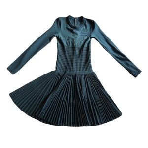 Alaïa Long Sleeve Pleated Wool Dress